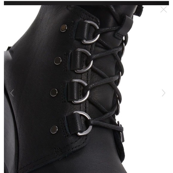 Sorel Women After Hours Lace Up Shearling Black Leather Wedge Boots fur collar 7 - Picture 3 of 11
